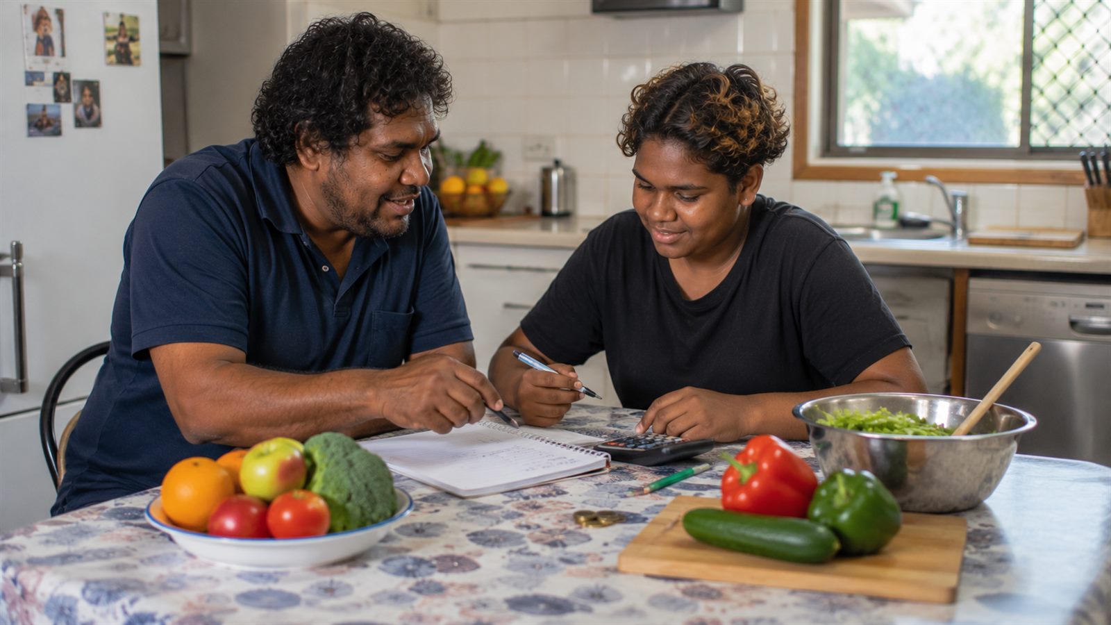A support worker helping a young person learn to cook and budget